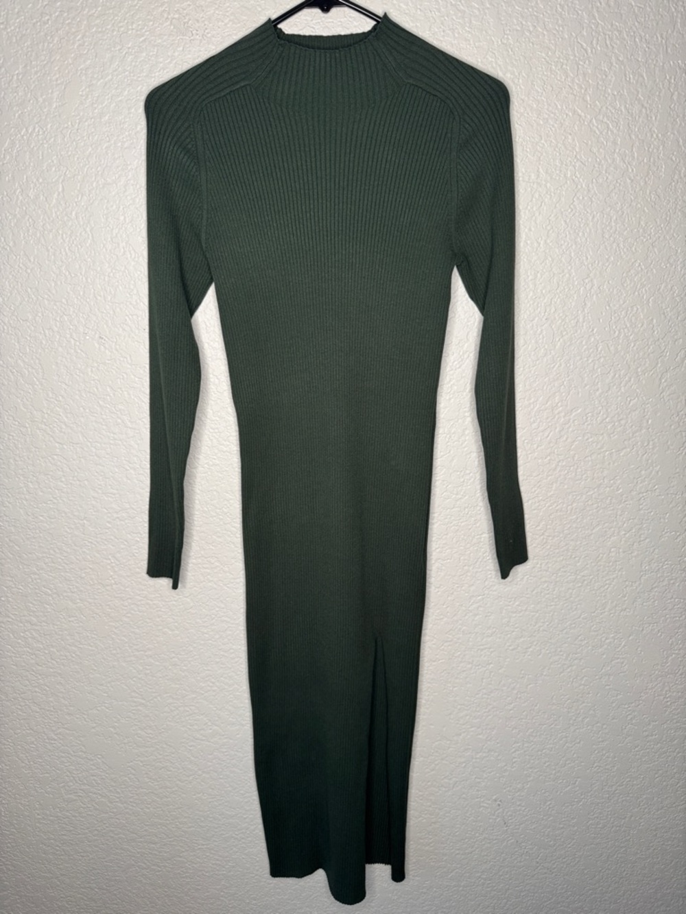 Wilfred Aritzia Knit Ribbed Dress Alchemy Hunter Green Scarab Medium Side Slit - Picture 2 of 8